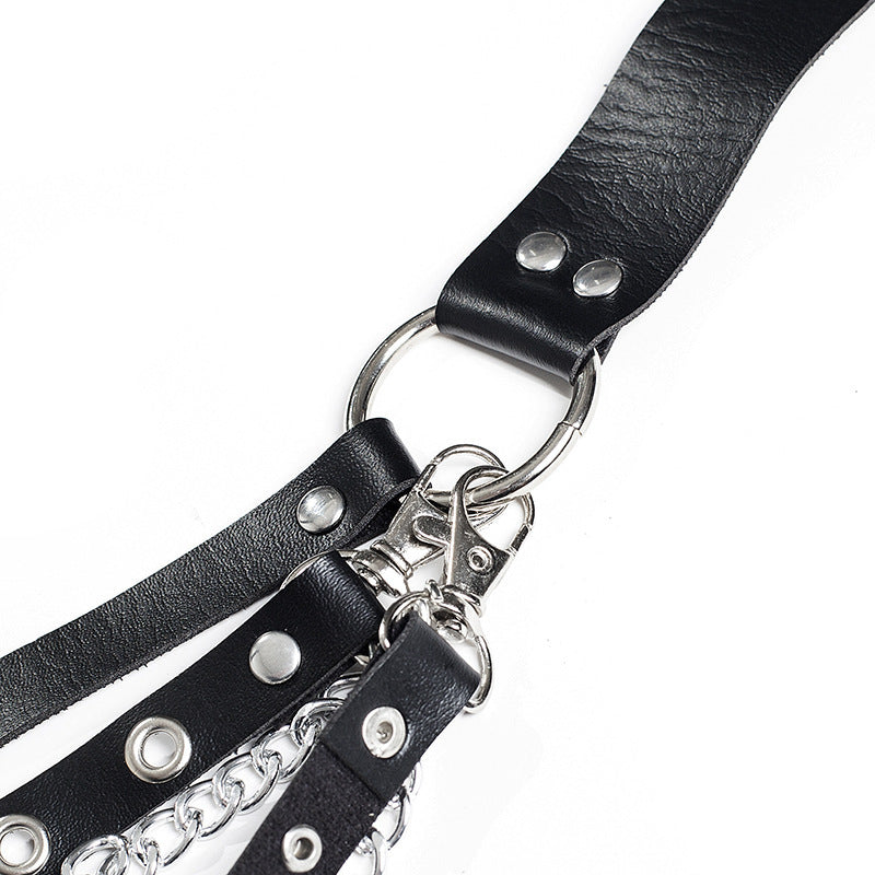PU Leather Body Chain with Eyelets and Belt Strap