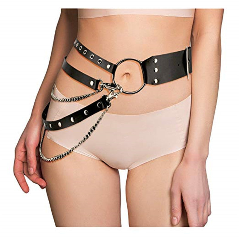 PU Leather Body Chain with Eyelets and Belt Strap