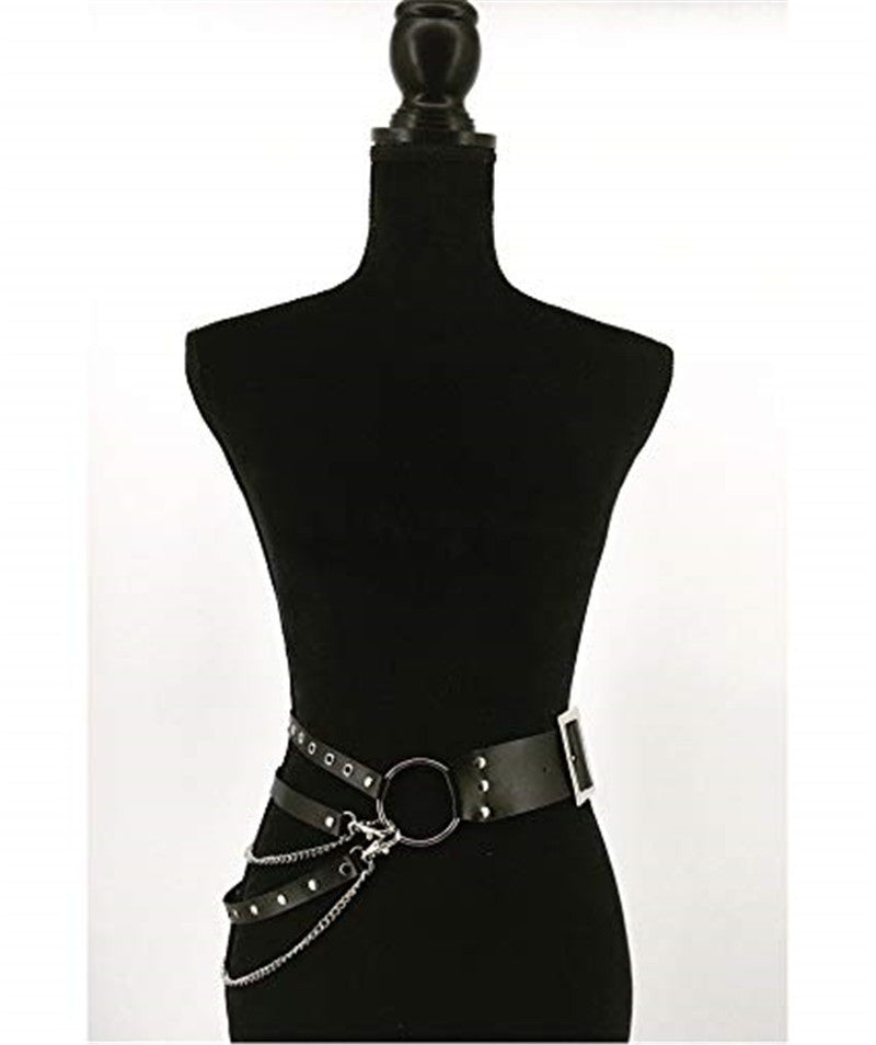 PU Leather Body Chain with Eyelets and Belt Strap