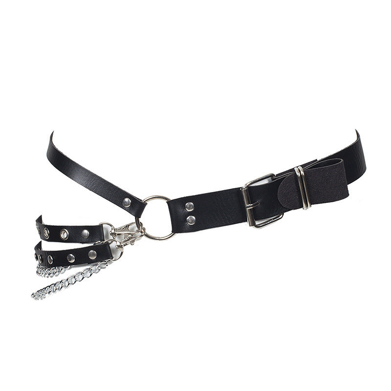PU Leather Body Chain with Eyelets and Belt Strap